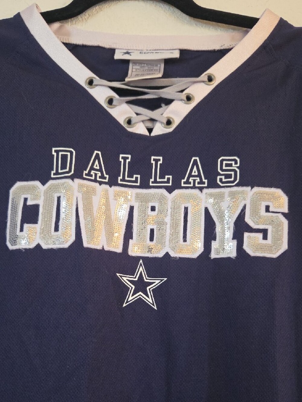 Dallas Cowboys Navy Lace-Up Fan Jersey Tee - Picture 3 of 4